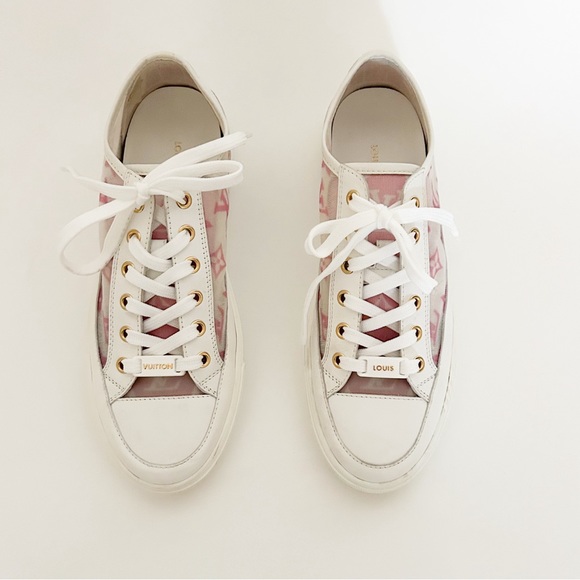 Louis Vuitton Stellar sneakers pink white LV logo monogram low top tennis shoes - Picture 3 of 12
